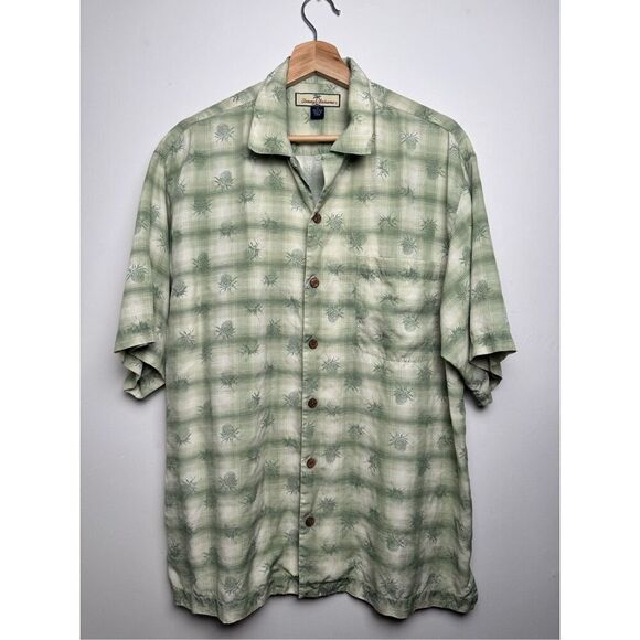 Tommy Bahama Silk Short Sleeve Wood Button‎ Green Pineapple Hawaii Shirt size M - Picture 3 of 15